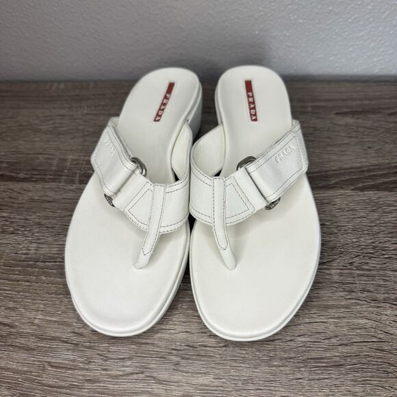 Prada Womens Sandals EUC White Leather Size 36.5 EU / US 6.5 - Picture 1 of 9